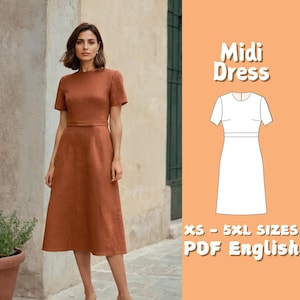 Short Sleeve Dress Sewing Pattern | Midi Minimalist Dress Pattern | Pinafore Summer Dress for Girls Beginner Pattern