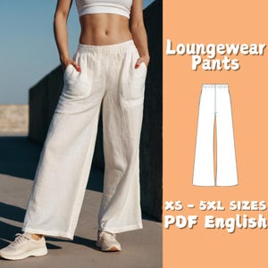 Pantalon large avec poches, patron de couture Palazzo pour femme, pantalon en lin, instructions de couture, projet de pantalon adapté aux débutants