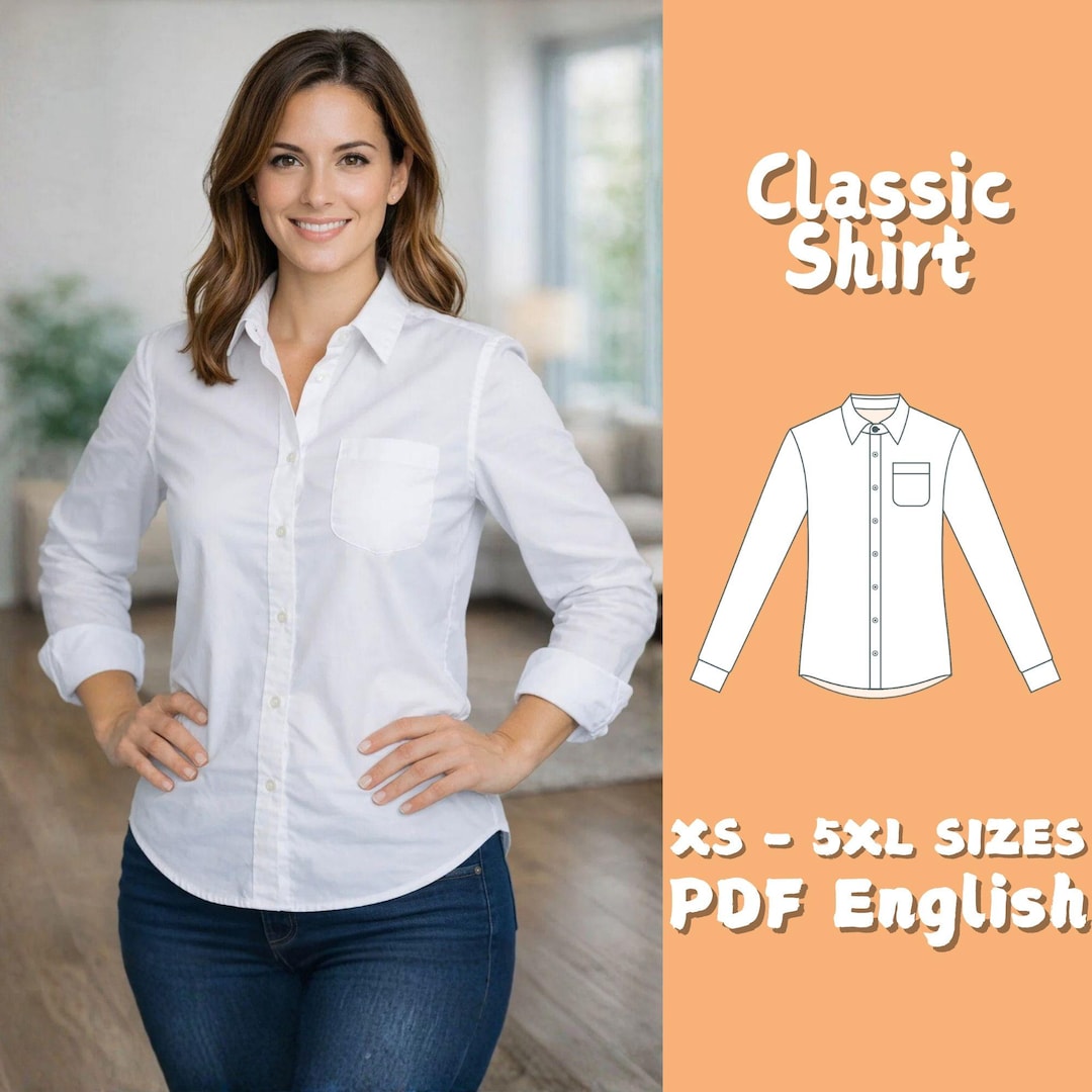 Female Shirt Basic Pattern Women Classic Shirt PDF Sewing Pattern Long Sleeve Button Top Beginner ...