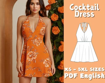 Halter Neck Summer Dress Sewing Pattern: Open Back, Back Tie (PDF Digital Download)