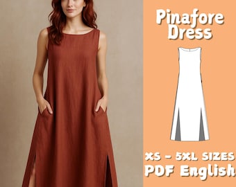 A-Line Linen Maxi Dress Sewing Pattern: Boat Neck with Pockets (PDF Pattern)