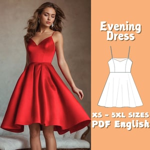 Prom Dress Sewing Pattern | Graduation Evening Dress with Straps PDF Sewing | V Neck Midi Dress Pattern | Girls Formal Dress Sewing Pattern