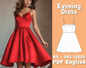 Prom Dress Sewing Pattern: V-Neck Midi, Straps (PDF Download A4/A0 Sizes)