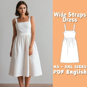 Summer Linen Dress Pattern | Gathered Midi Dress PDF Pattern | Sleeveless Square Neckline Dress Pattern | Minimalist Casual Dress