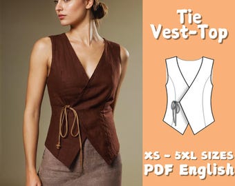 Linen Top Vest Sewing Pattern: Side Tie Waistcoat (PDF Pattern) Beginner Friendly