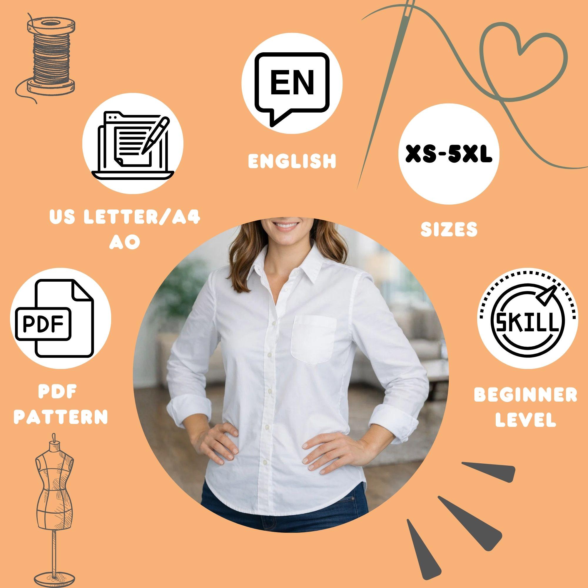 Women Classic Shirt PDF Sewing Pattern Long Sleeve Button Top Beginner ...