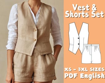 Summer Vest and Wide Leg Shorts Sewing Pattern: Linen Set (PDF Pattern)