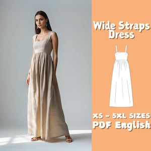Cottagecore Maxi Dress Sewing Pattern | Linen Dress Pattern | Wide Straps Long Dress Sewing Pattern | Women Formal Dress Pattern