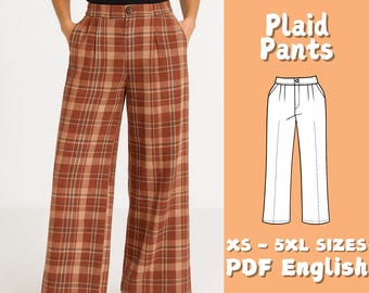 Wide Pants Sewing Pattern, Women Classic Pants with Pockets Sewing Project, Trousers Pattern, Palazzo Pants Pattern