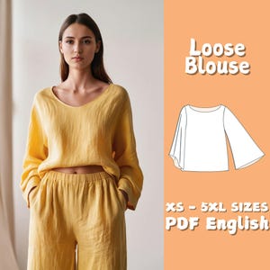 Frauen Leinen Bluse PDF Schnittmuster | Boot-Ausschnitt Tank Top Muster | Flare Langarm Loungewear Shirt Anfänger Muster