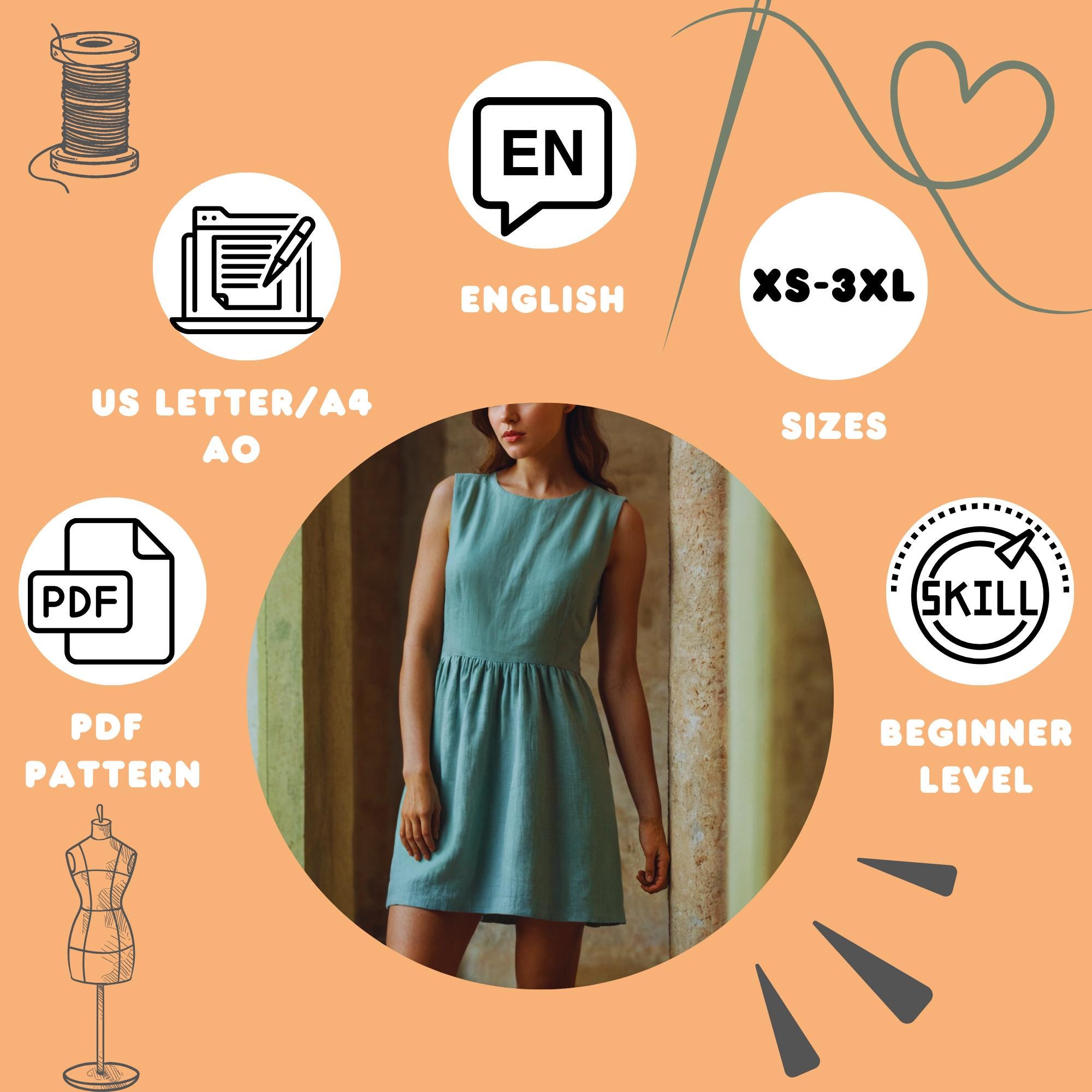 Linen Shift Dress Sewing Pattern: Beginner Friendly A-line (PDF Pattern ...