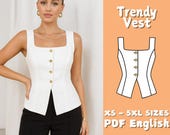 Women's Vest Sewing Pattern: Trendy Open-Front Waistcoat (PDF Pattern)
