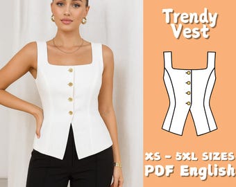 Women's Vest Sewing Pattern: Trendy Open-Front Waistcoat (PDF Pattern)