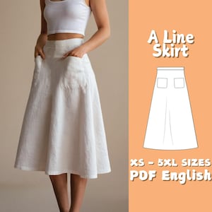 Skirt Sewing Pattern | A Line Midi Skirt Pattern | High Waist Midi Skirt Pattern | Easy Pockets Skirt Sewing Pattern