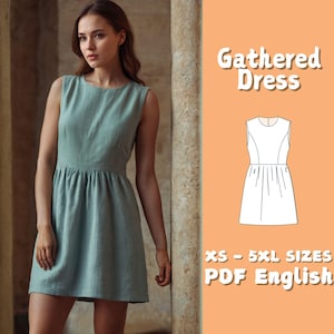 Shift Dress Sewing Pattern Summer Linen Gathered Dress Beginner Friendly PDF Pattern A Line Simple Dress Sewing Pattern
