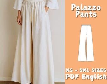 Wide Leg Palazzo Pants Sewing Pattern: Elastic Waist (PDF Pattern)
