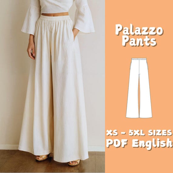 Wide Leg Palazzo Pants Sewing Pattern: Elastic Waist (PDF Pattern)