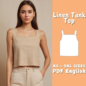 Square Neck Linen Top Sewing Pattern, Women Wide Straps Tank Top Sewing Pattern, Crop Top PDF Pattern, Summer DIY Blouse Sewing Pattern