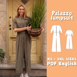 Jumpsuit Sewing Pattern | Women Simple Overall Pattern | Retro Palazzo Jumpsuit Romper Sewing Pattern | Zipper Beginner Jumpsuit Pattern