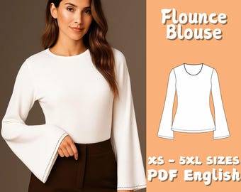 Bell Sleeve Top Sewing Pattern, Women Long Flared Blouse Sewing Tutorial, Plus Size Patterns