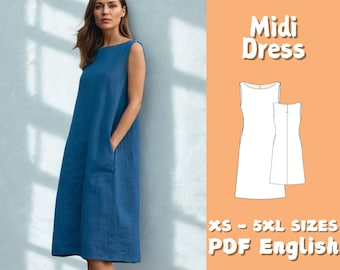 Linen Midi Dress Sewing Pattern: Boat Neck Cottagecore (PDF Pattern)