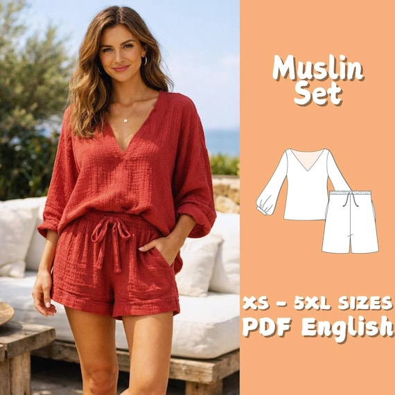 Summer Set Sewing Pattern Loose Women Plus Size Loungewear Set DIY Outfit Beginner Friendly