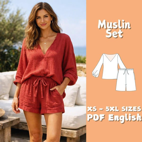 Summer Set Sewing Pattern Loose Women Plus Size Loungewear Set DIY Outfit Beginner Friendly