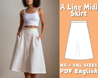 Midi Skirt Sewing Pattern A Line Skirt Pattern | Skirt Sewing Pattern | Women Office Skirt Beginner Pattern | 5XL Sewing Pattern