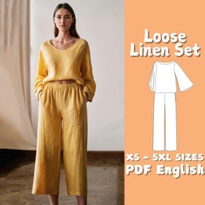 Loungewear Summer Set Sewing Pattern | Loose Linen Top and Pants Sewing Pattern | Oversized Women Casual Set Pattern | Beginner Pattern