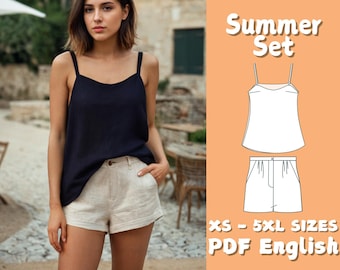 Summer Set Sewing Pattern: Linen Tank Top & Shorts (PDF Pattern, Beginner)