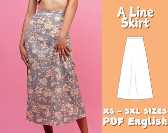 Skirt Sewing Pattern A Line Women Skirt PDF Pattern Formal Midi Skirt Digital Pattern, Easy XS - 5XL Skirt Pattern