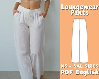 Hose mit weitem Bein Schnittmuster: Elastische Taille Loungewear (PDF-Muster)