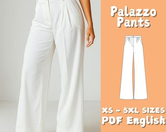 High Waist Pants Sewing Pattern Loose Palazzo Trousers Digital Download Wide Leg Women Pants Beginner Friendly Sewing Tutorial