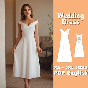 Bridal Gown Sewing Pattern, Corset Dress Pattern, V Neck Simple Cocktail Dress PDF Pattern, Fairy Women Dress Beginner Pattern