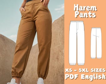 Pants Sewing Pattern | Harem Pants Pattern | Cargo Pants Sewing Pattern | Comfy Pants Pattern | Women Summer Pants Beginner Pattern