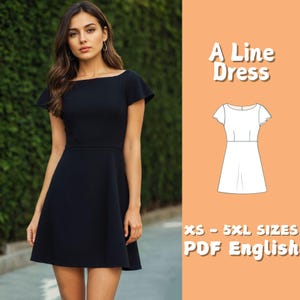 A-Line Mini Dress Sewing Pattern: Boat Neck Sleeveless Design (PDF Download)