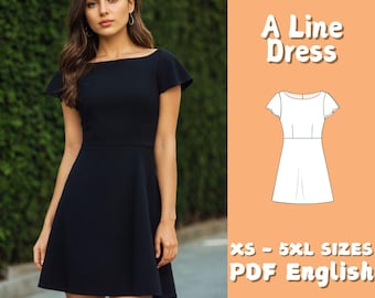 A-Line Mini Dress Sewing Pattern: Boat Neck Sleeveless Design (PDF Download)