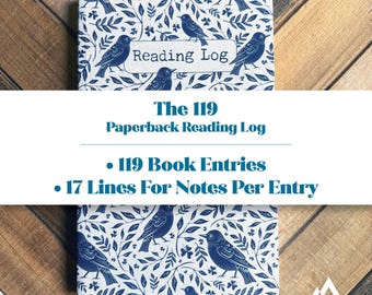 The 119 - Paperback Reading Log Notebook - Navy Birds Cover Design | 5.5” x 8.5” | 120 Pages | Track 119 Books | Sturdy Journal