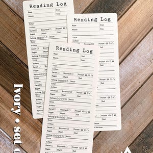 Ivory Reading Log Bookmark Sets of 3 or 10 | 3.7” x 8.5” | Sturdy Cardstock | Blog, List, Personalized, Journal, Tracker, Bookmarks