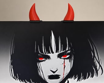 Small Devil Horns for Monitor, Screen Horns, Gaming Desk Decor, Removable 3D Printed Monitor Accessory, No Adhesive