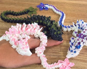 Custom Cherry Blossom Dragon -14''- 3D Printed and Fully Articulated Dragon, Fidget Toy, Christmas