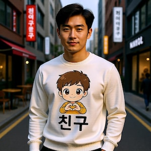 Hangul Chingu Friend, Koreaanse tekstjongen met hartgebaar, ontwerp, png PNGEgg