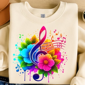 Clave de sol floral PNG / Arte musical colorido (Descarga digital)