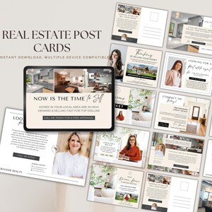 Cartes postales immobilières | Modèles marketing modifiables | Portes ouvertes, Ventes récentes et Nouvelles créations pour une annonce | Modèle de toile numérique