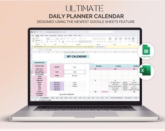 Excel Daily Planner Calendar Template – Customizable Spreadsheet for Scheduling, Task Management, and Productivity