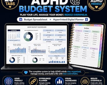 ADHD Budget Planner Spreadsheet | Excel & Google Sheets Budget Template | Hyperlinked Digital Planner | Finance Tracker | Debt Payoff