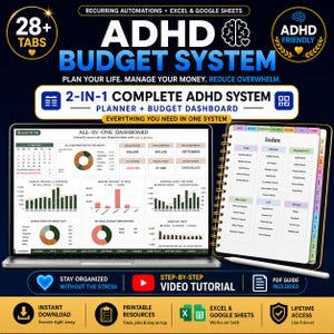 ADHD Budget Planner Spreadsheet | Excel & Google Sheets Budget Template | Hyperlinked Digital Planner | Finance Tracker | Debt Payoff