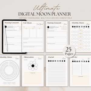 Planner lunare digitale / Tieni traccia dei cicli lunari, stabilisci intenzioni e allineati con le fasi lunari / Manifestazione, astrologia e cura di sé