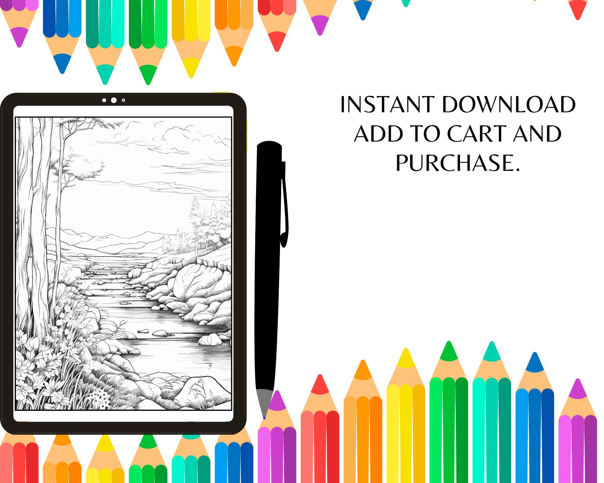 Nature Coloring Pages, Printable Landscape Art, Relaxing Outdoor Scenes ...