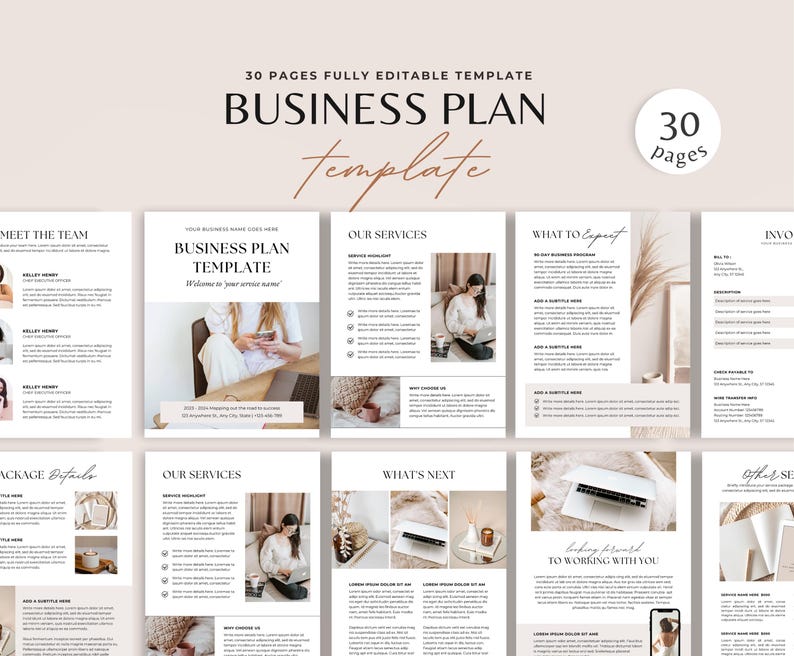 Business Plan Template, Editable Canva Startup Planner, Digital